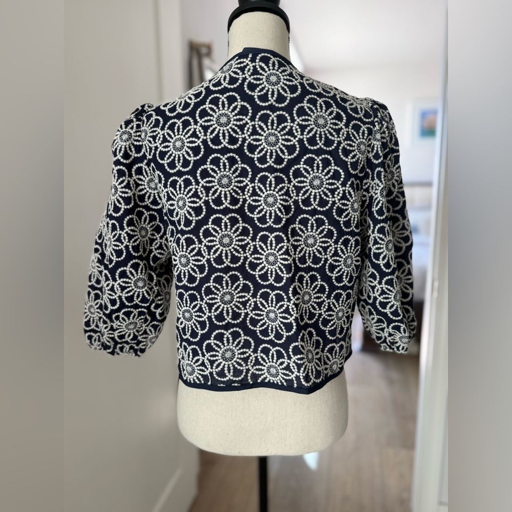 Maeve Anthropologie Cropped Floral Embroidered Jacket Puff Sleeve One Size - Picture 4 of 10